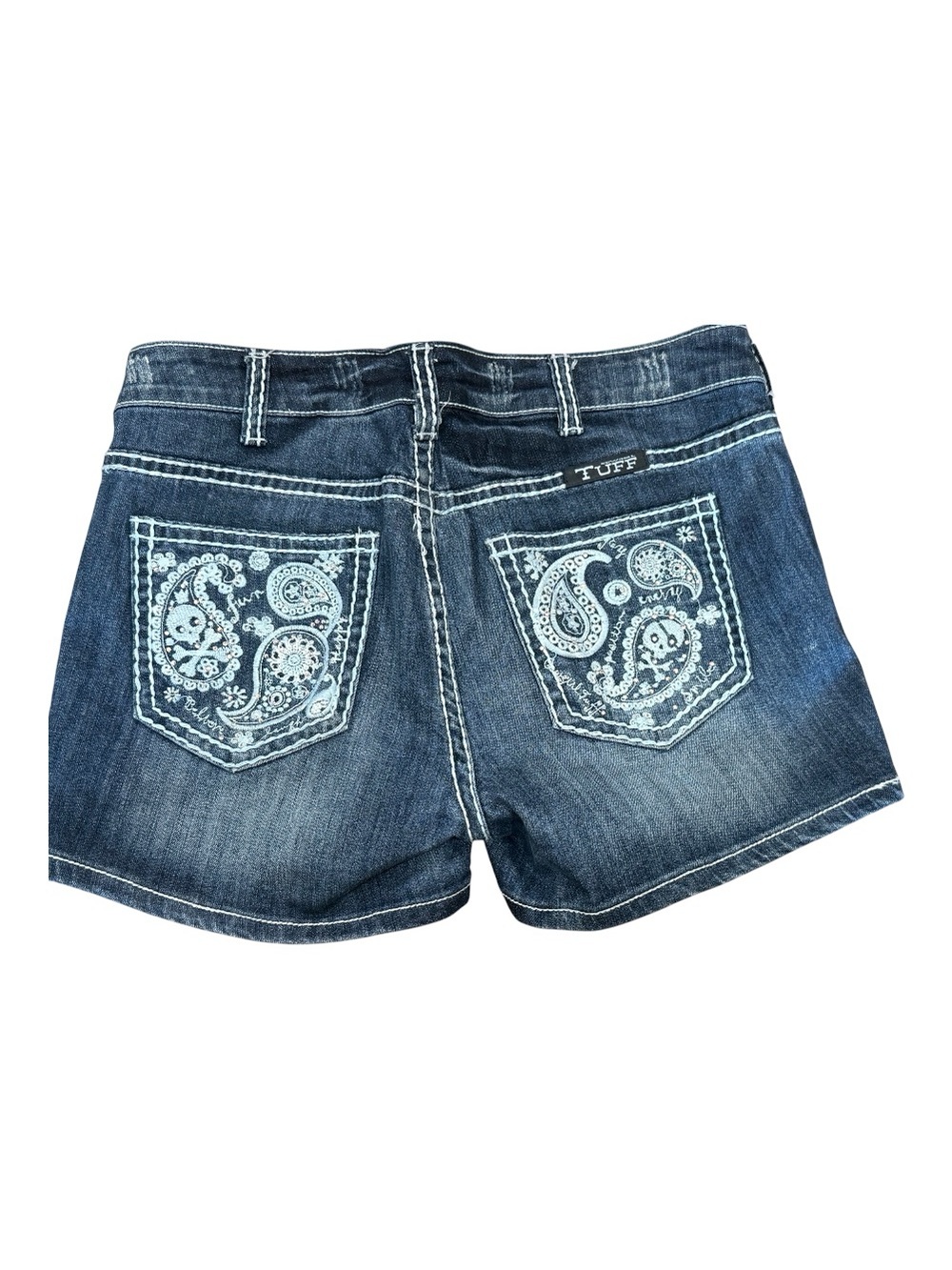 Cowgirl Tuff Women’s Western Embroidered Blue “Paisley Bling” Denim Shorts 30